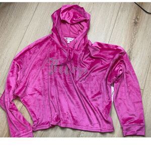 Juicy Couture Pink Velour Rhinestone Logo Hoodie - Size L